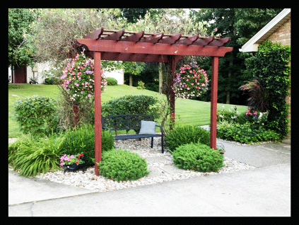 A little Pergolas in the side yard that has a bench under it to relax in keeping the sun off you.